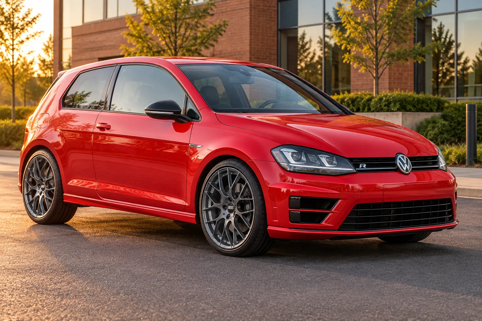 AI-generated view of a 2015 Volkswagen Golf R with BBS CH-R wheels