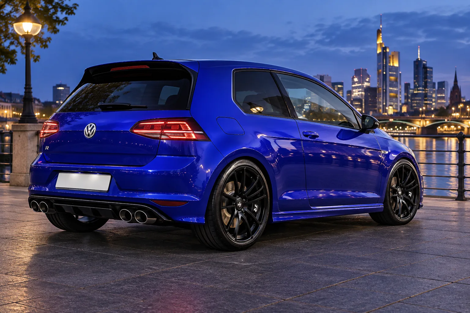 AI-generated view of a 2016 Volkswagen Golf R with Rotiform SPF wheels