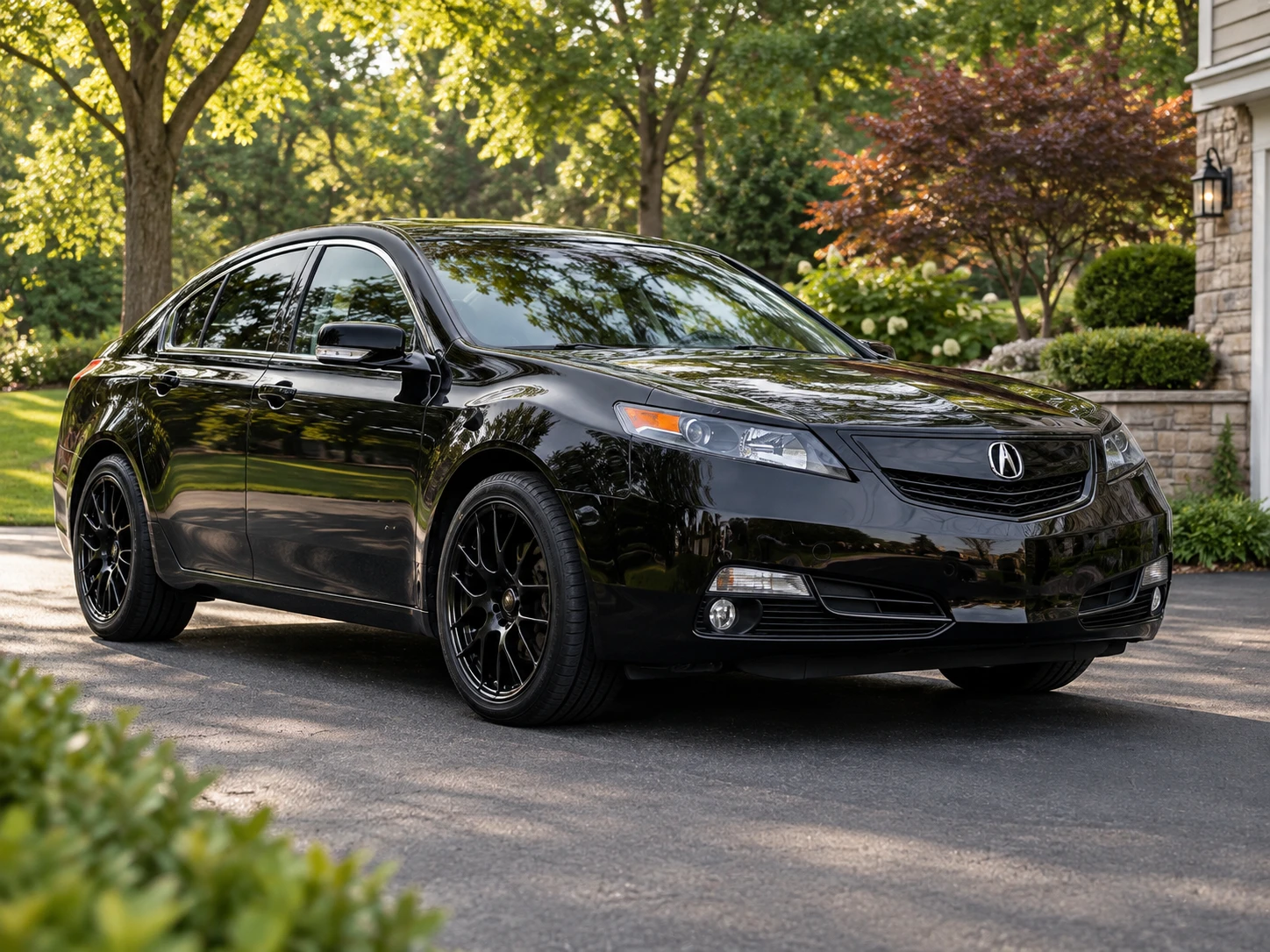 AI-generated view of a 2014 Acura TL with Enkei Raijin wheels