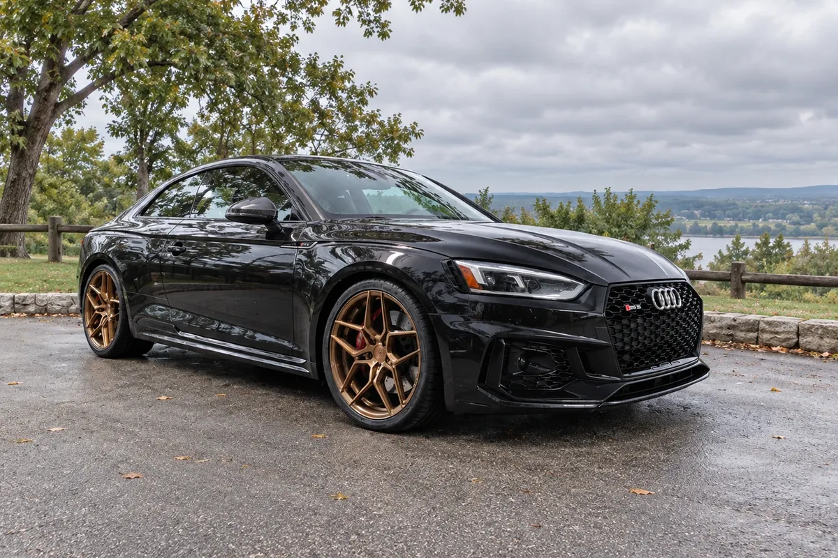 AI-generated view of a Black Audi RS5 Coupe fitment build