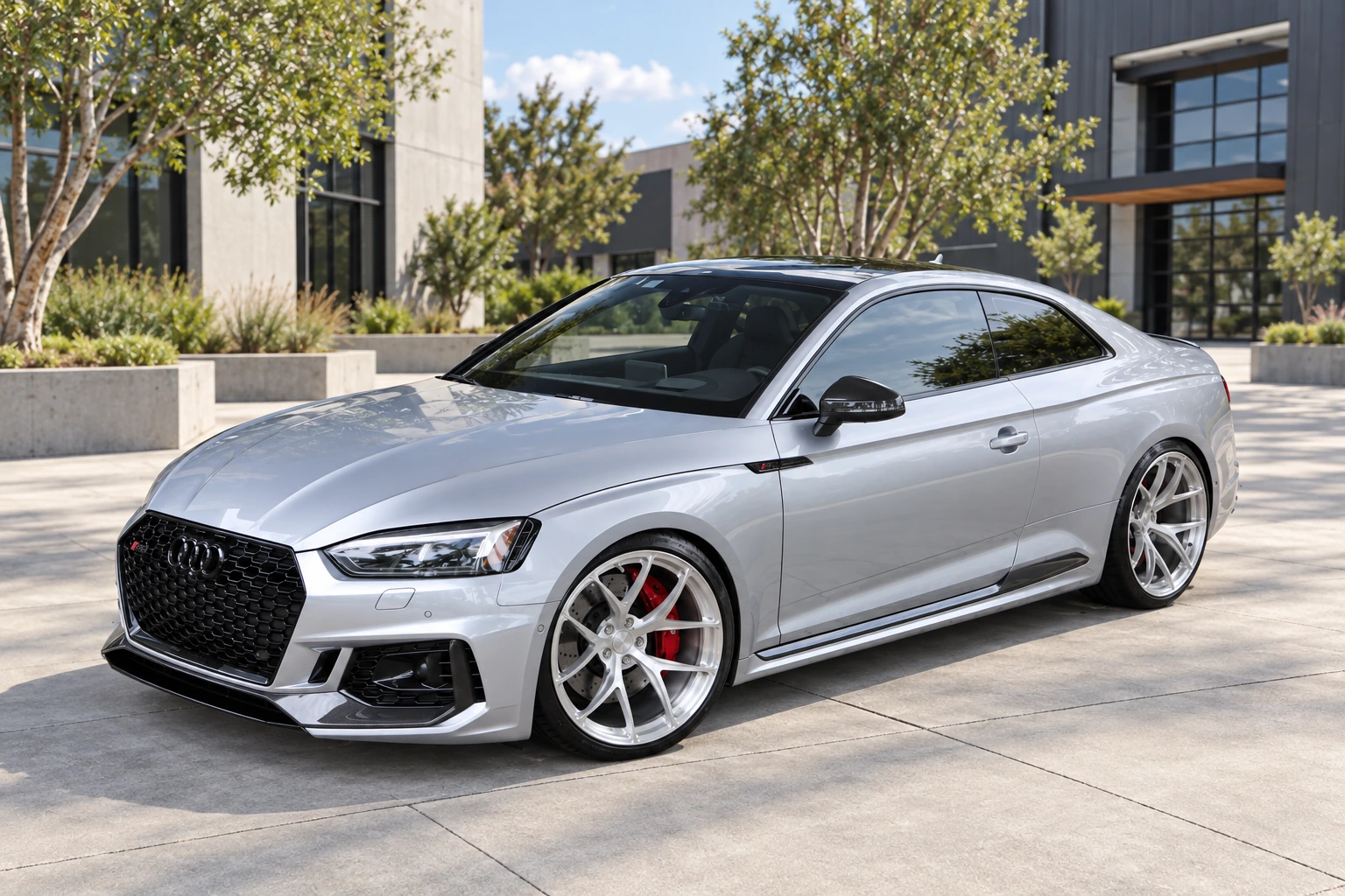 AI-generated view of a Silver Audi RS5 Coupe fitment build