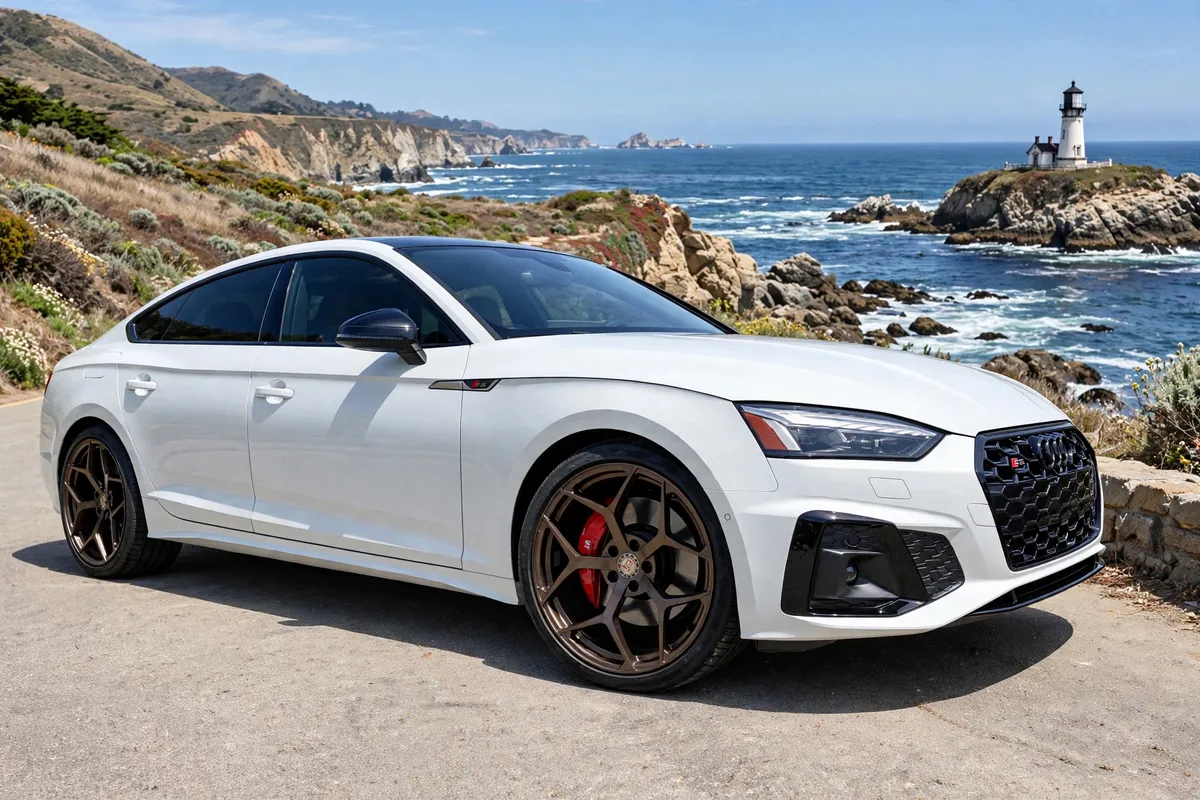 AI-generated view of a 2023 Audi S5 Sportback with BC Forged RZ-23 wheels