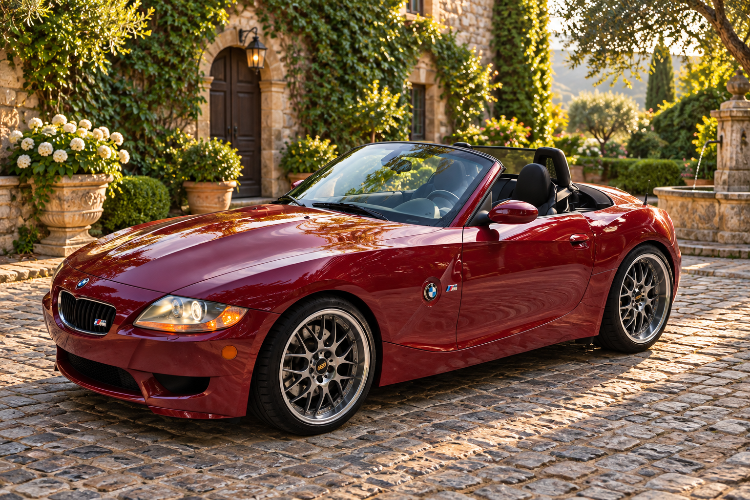 AI-generated view of a 2006 BMW Z4 M Roadster with BBS RS-GT wheels