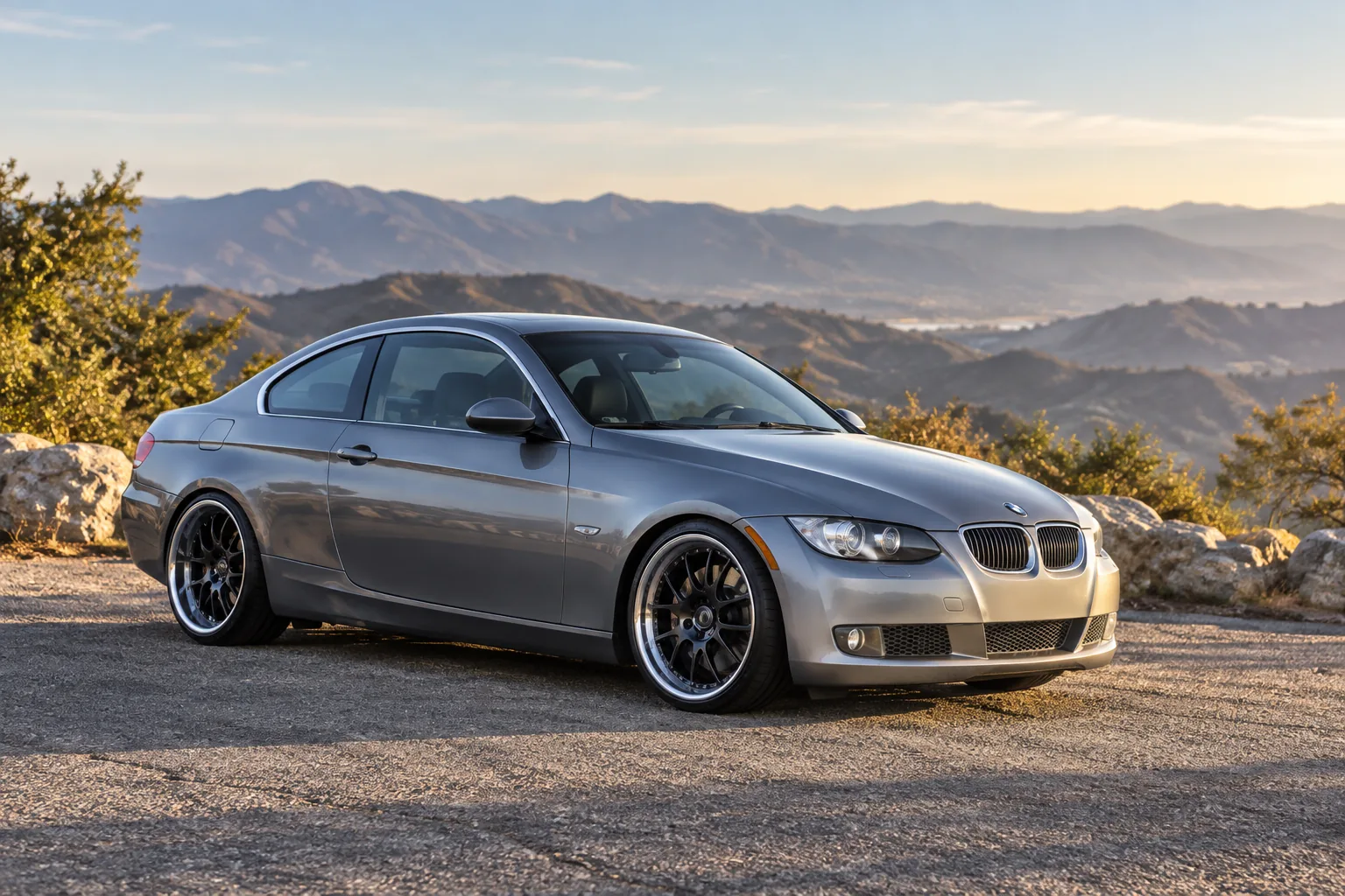 AI-generated view of a 2008 BMW 335xi with Forgeline VR3P wheels