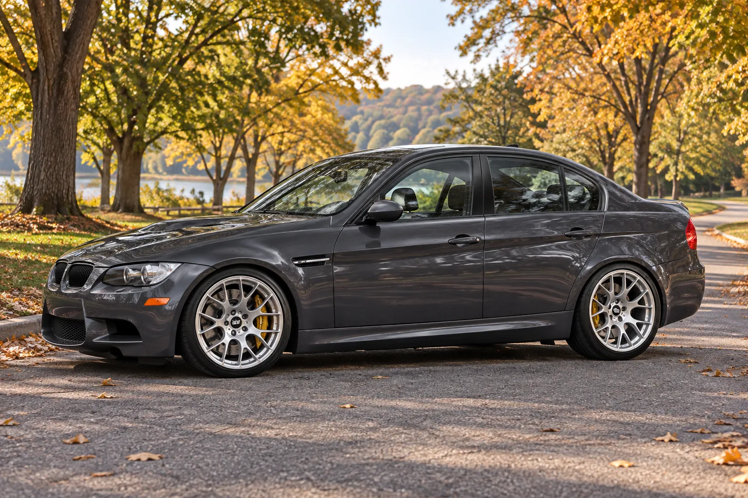 AI-generated view of a 2008 BMW M3 Sedan with BBS CH-R wheels