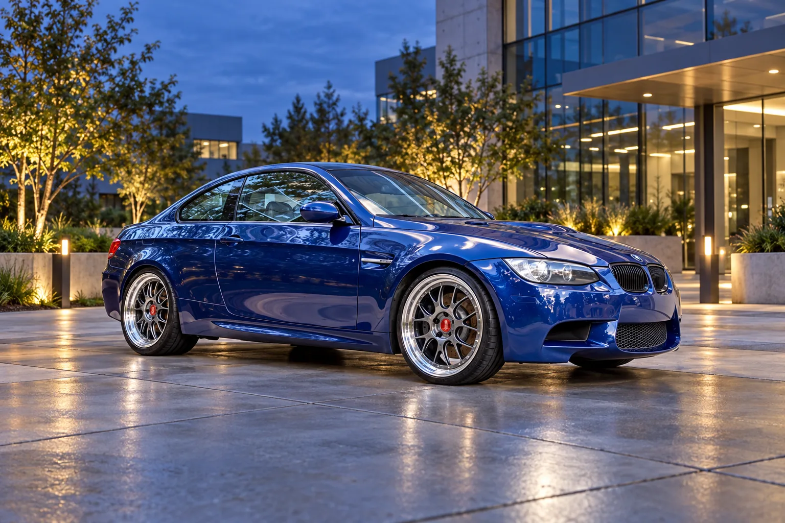 AI-generated view of a 2008 BMW M3 Coupe with BBS LM-R wheels