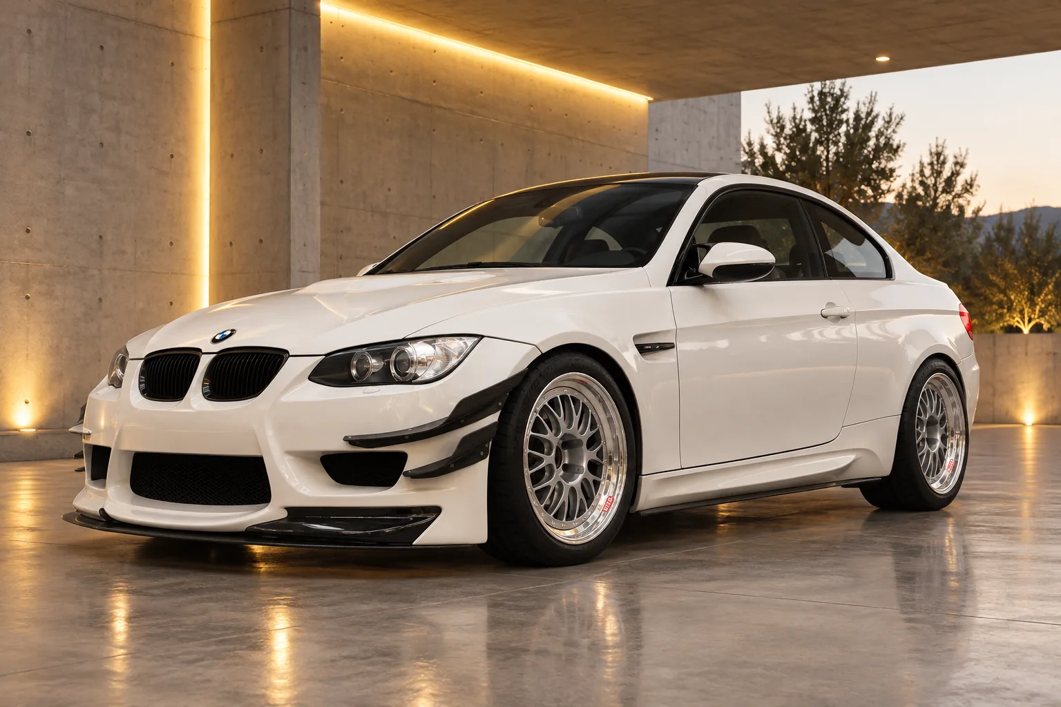 AI-generated view of a 2008 BMW M3 Coupe with BBS E88 wheels
