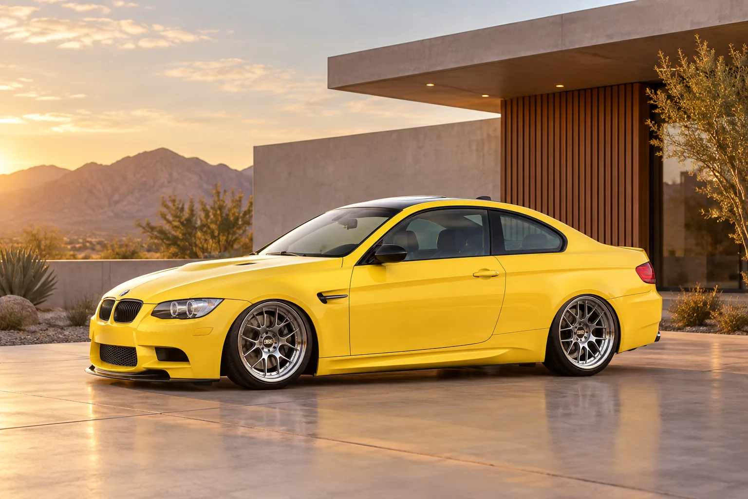 AI-generated view of a 2008 BMW M3 Coupe with BBS RI-A wheels