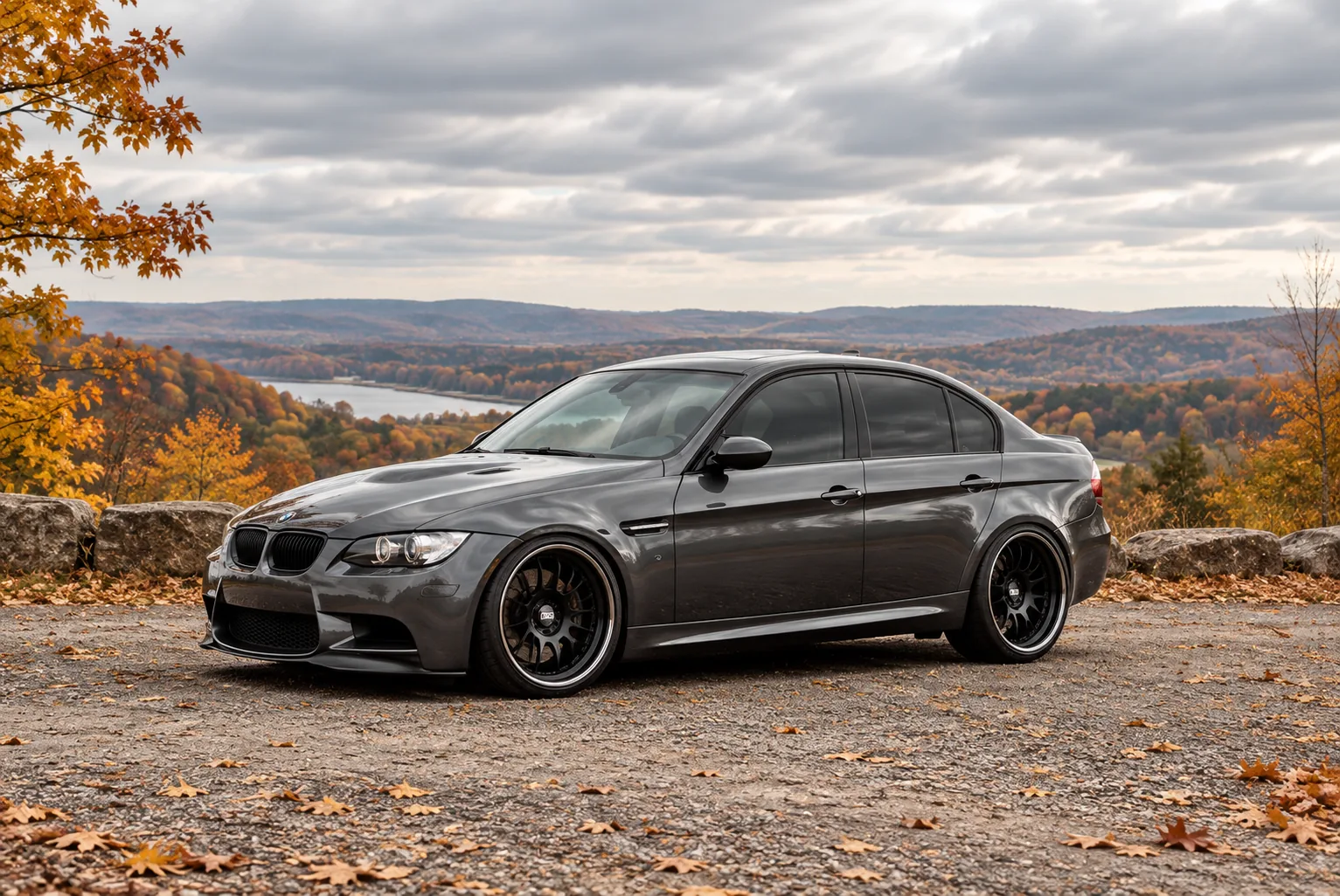AI-generated view of a 2008 BMW M3 Sedan with BBS CH-R wheels