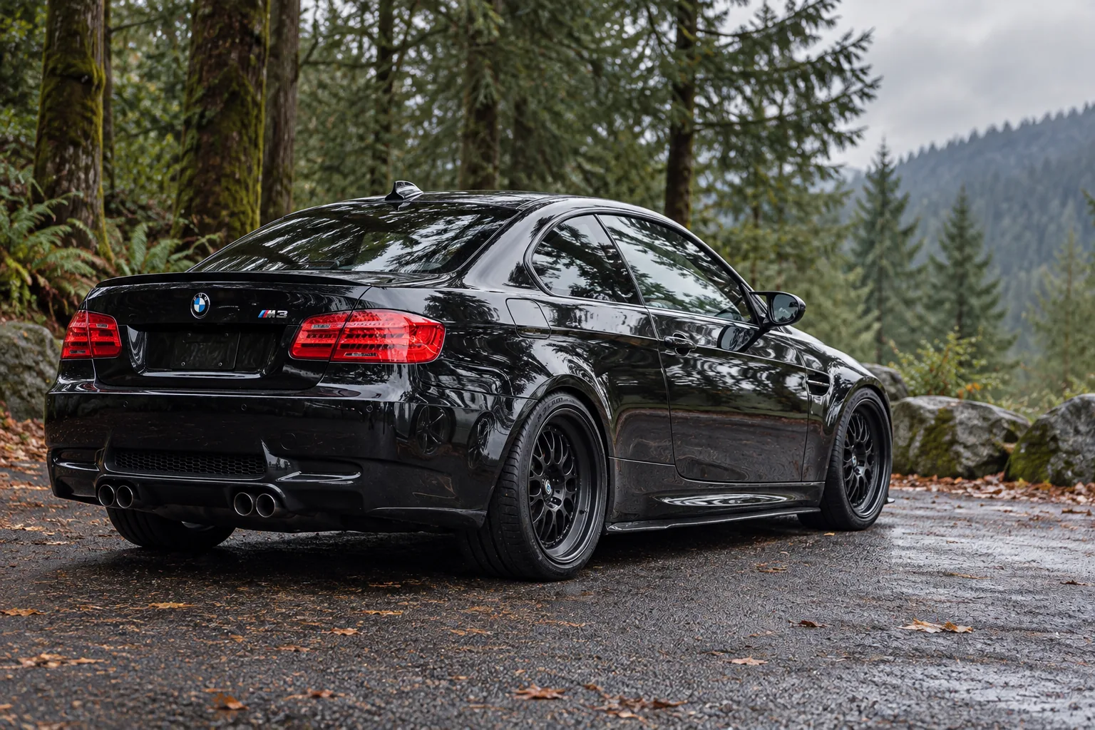 AI-generated view of a 2009 BMW M3 Coupe with BBS E88 wheels