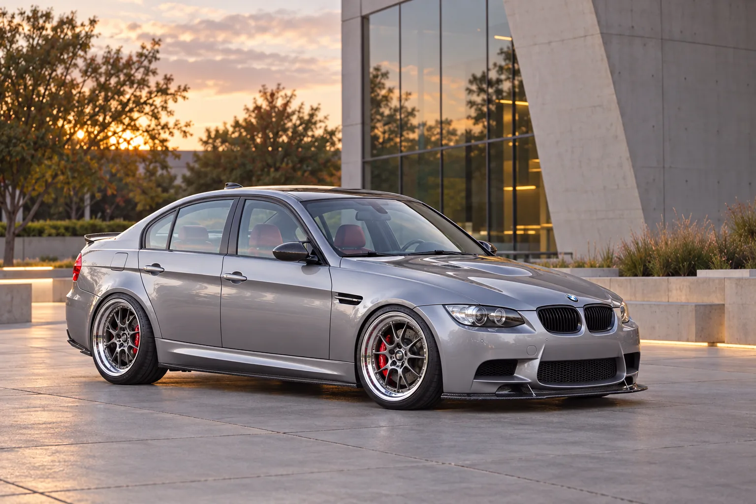 AI-generated view of a 2010 BMW M3 Sedan with BBS RKII wheels