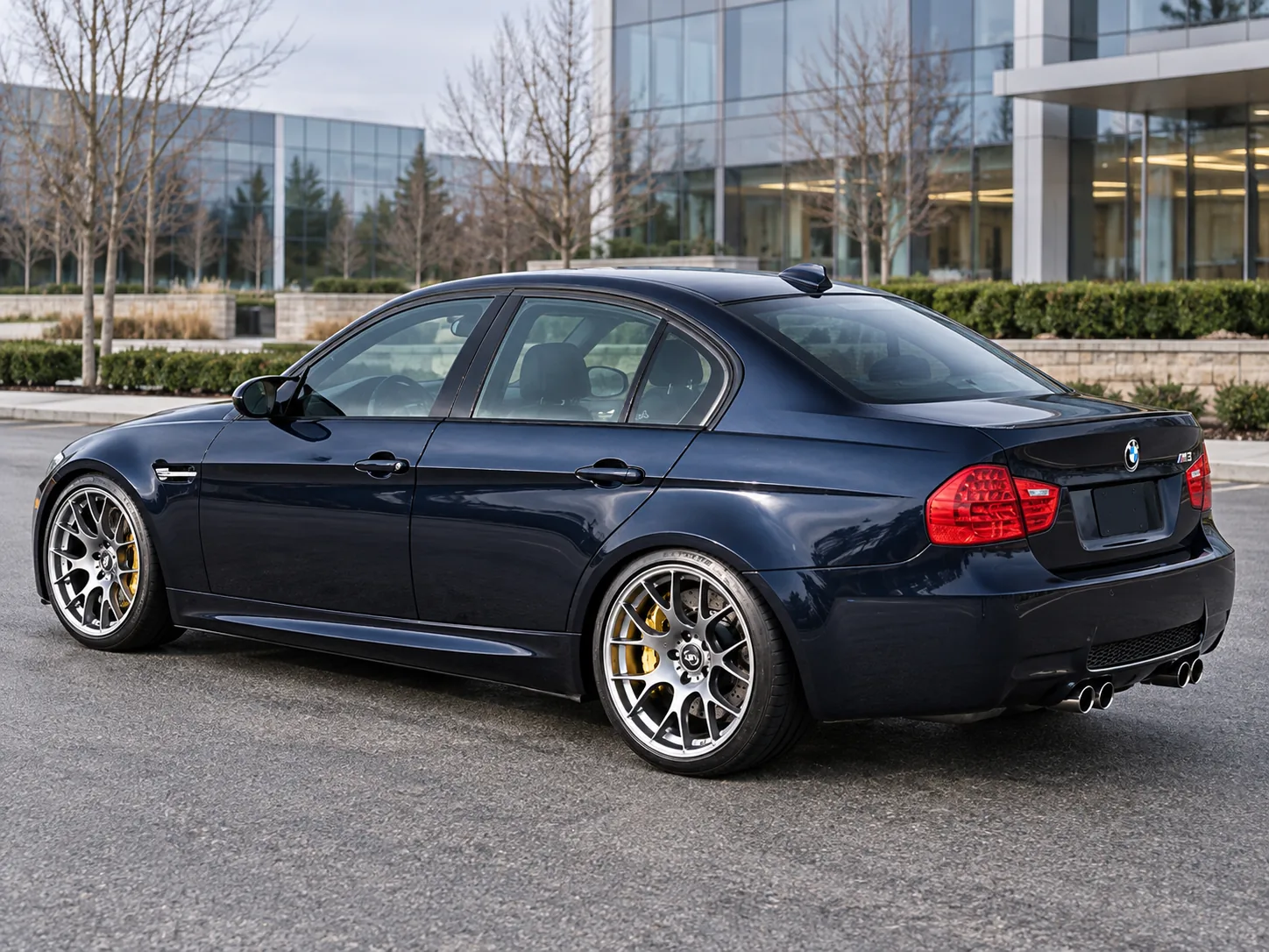 AI-generated view of a 2010 BMW M3 Sedan with BBS CH-R wheels