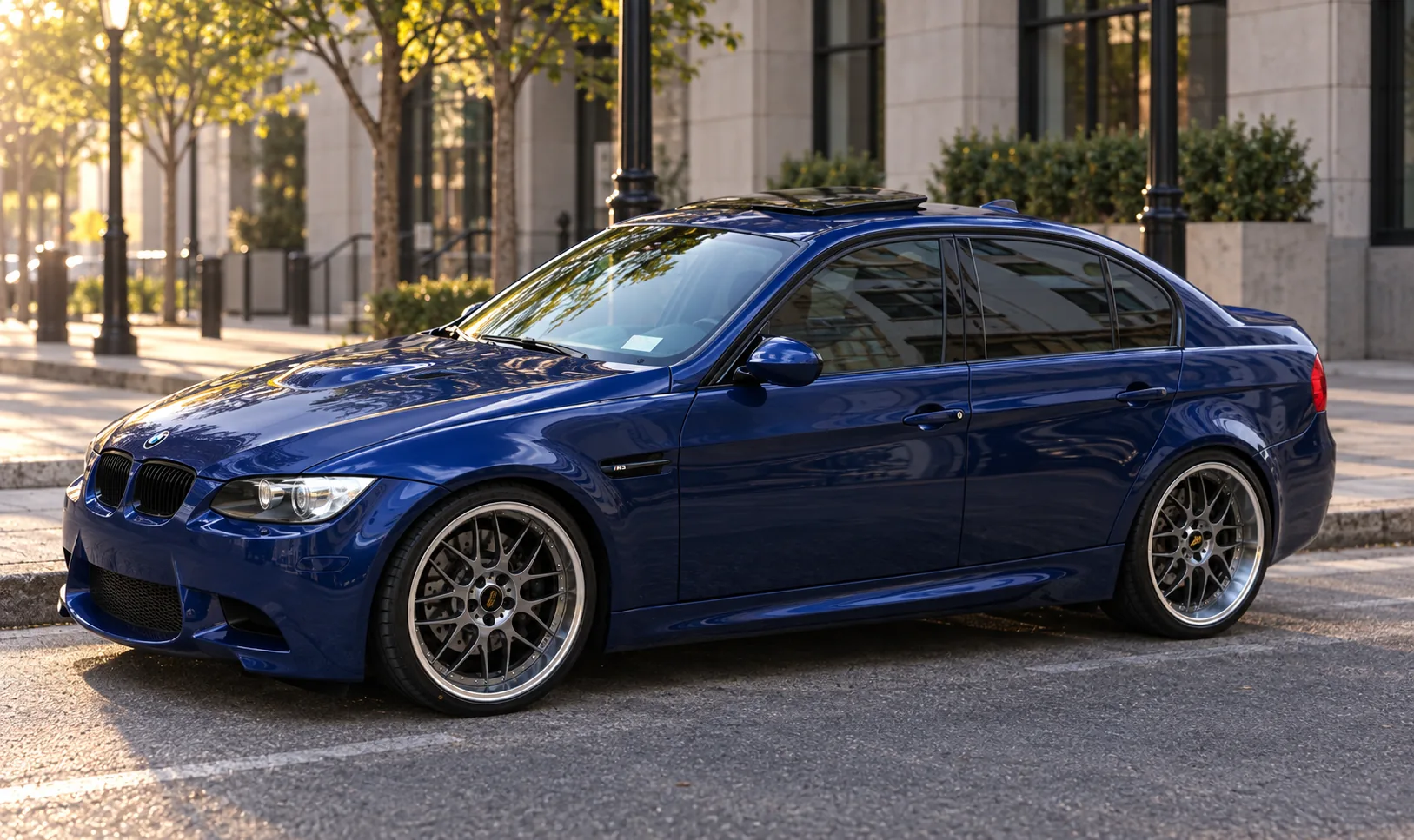 AI-generated view of a 2011 BMW M3 Sedan with BBS RS-GT wheels
