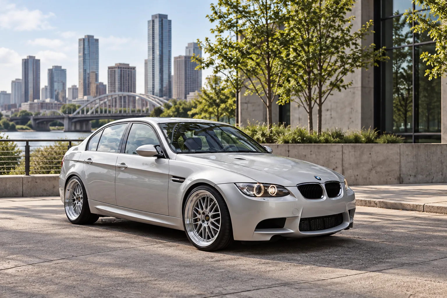 AI-generated view of a 2011 BMW M3 Sedan Competition with BBS LM wheels