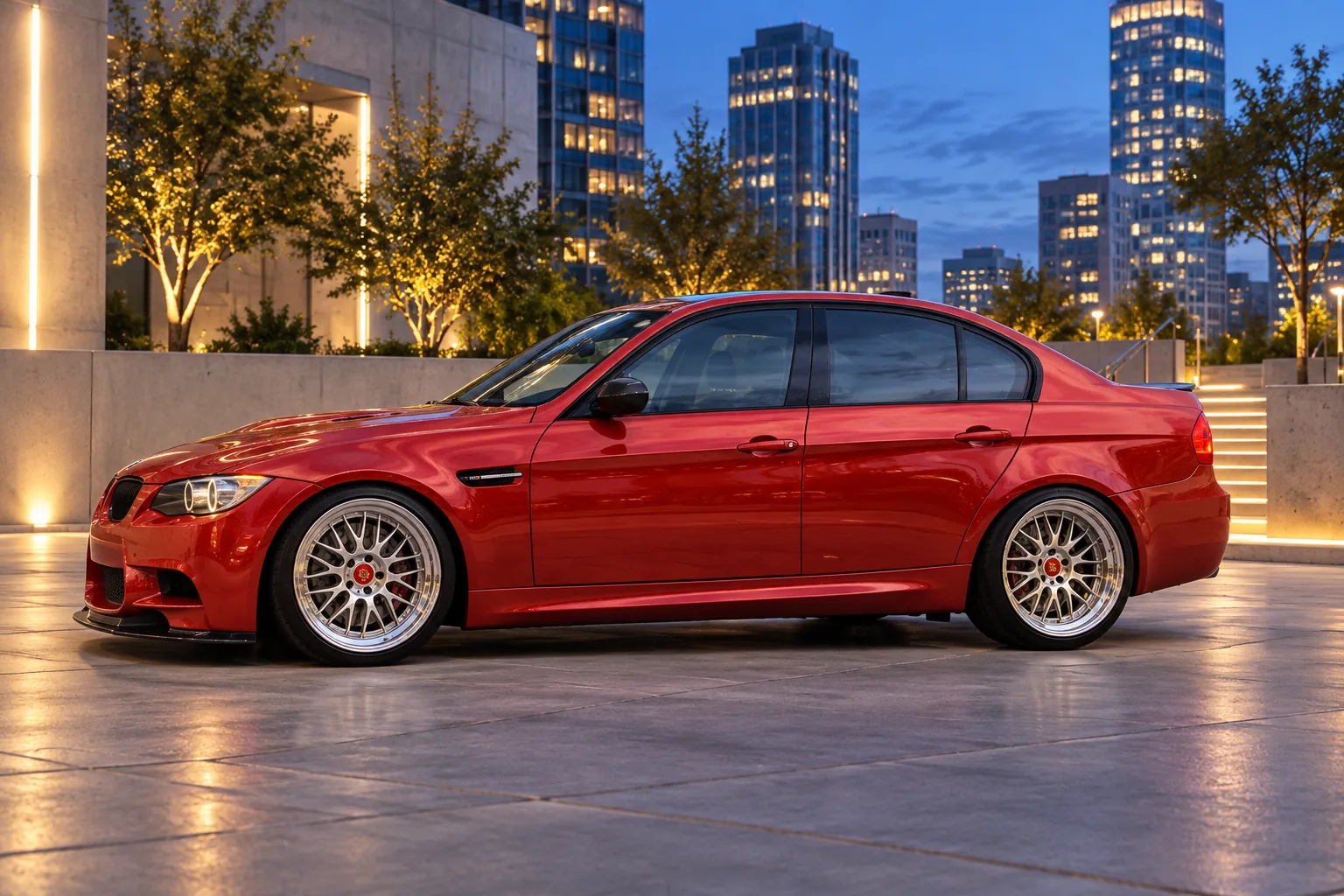 AI-generated view of a 2011 BMW M3 Sedan with BBS LM wheels