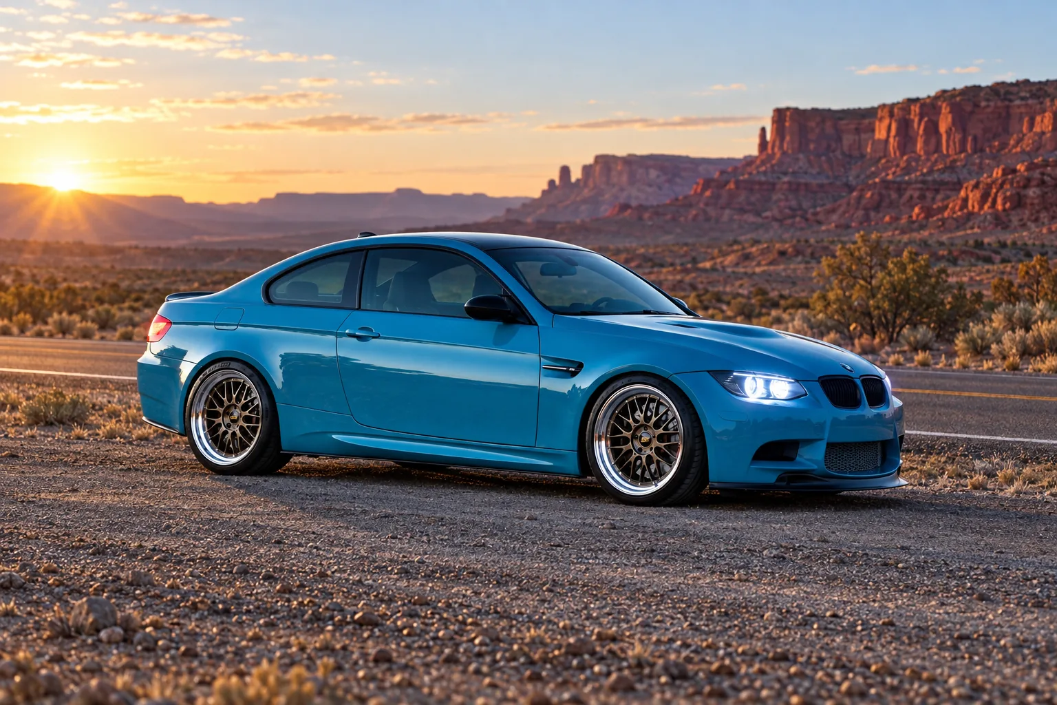 AI-generated view of a 2011 BMW M3 Coupe with BBS LM wheels