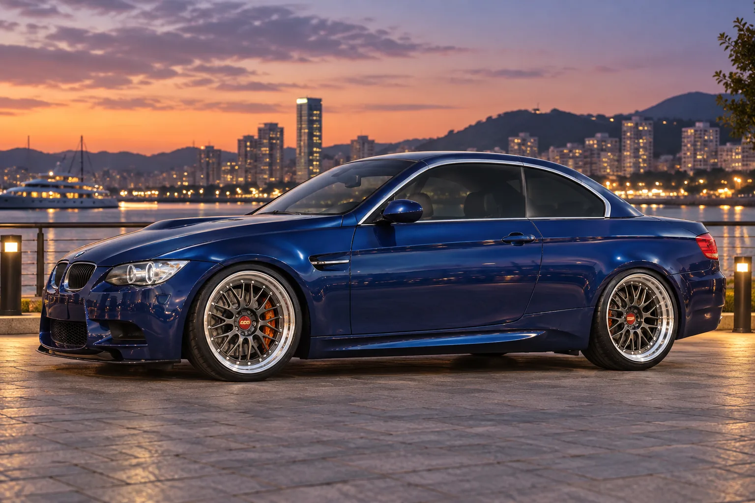 AI-generated view of a 2011 BMW M3 Convertible with BBS LM 20th Limited Edition wheels