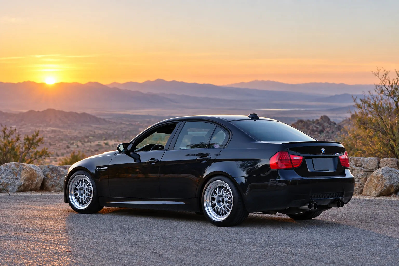 AI-generated view of a 2011 BMW M3 Sedan with BBS E88 wheels