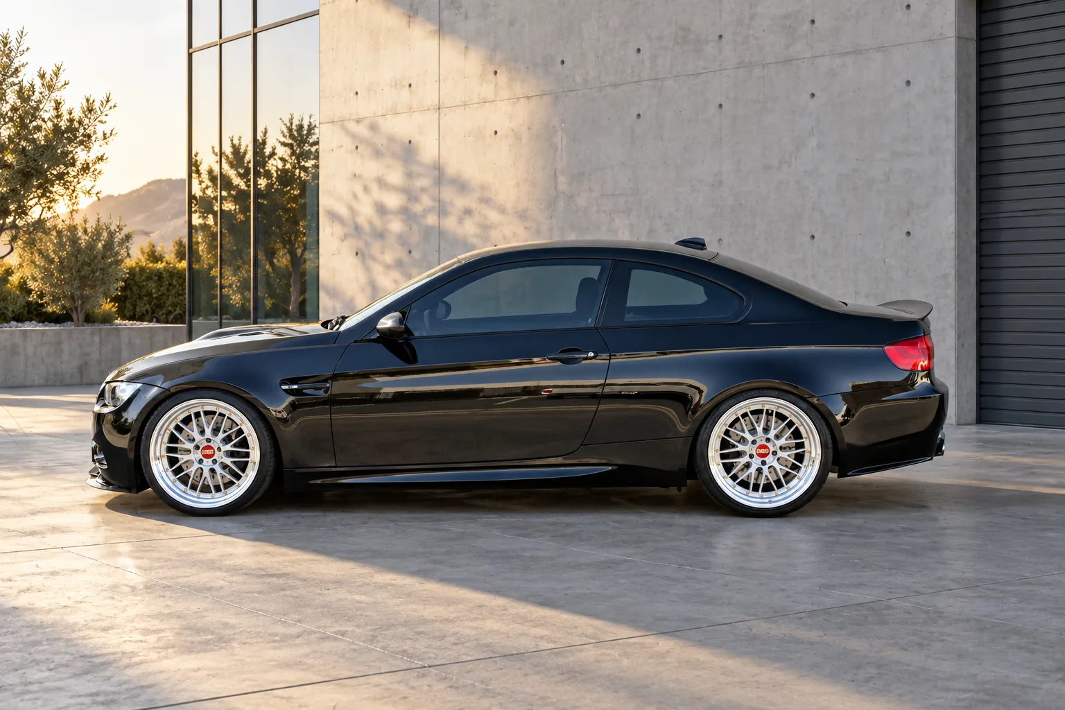 AI-generated view of a 2012 BMW M3 Coupe with BBS E88 wheels