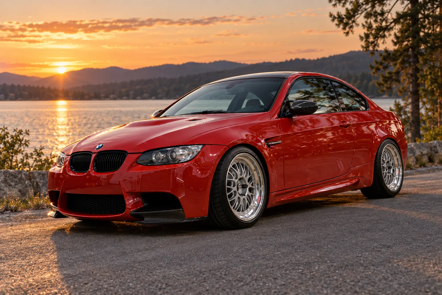 AI-generated view of a 2012 BMW M3 Coupe with BBS E88 wheels