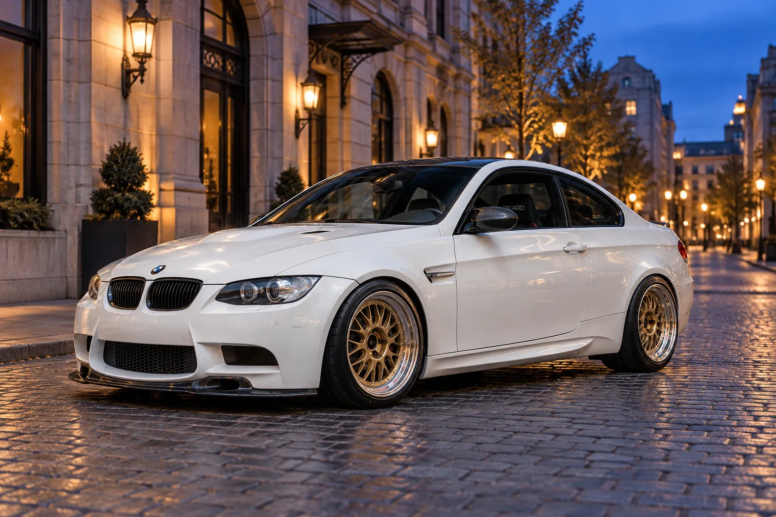 AI-generated view of a 2013 BMW M3 Coupe Competition with BBS E88 wheels