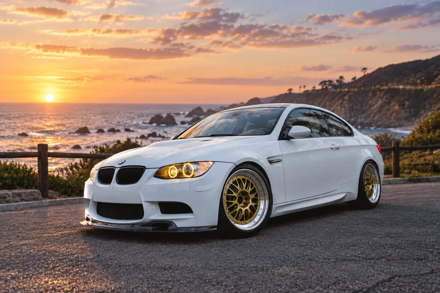 AI-generated view of a 2013 BMW M3 Coupe with BBS E88 wheels