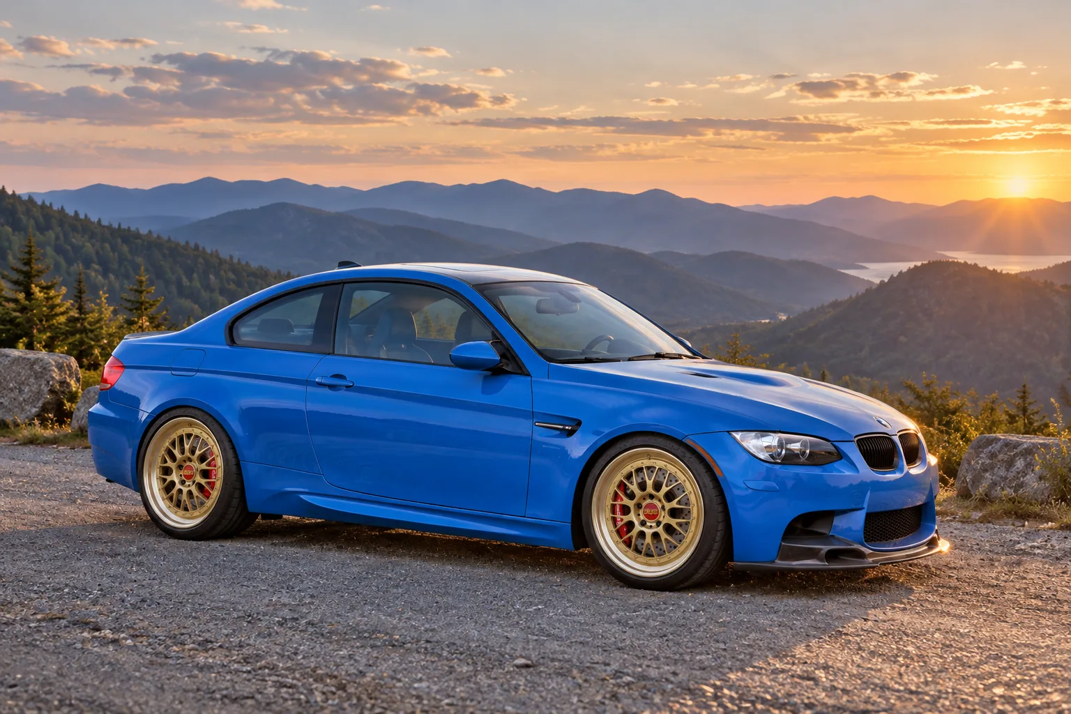 AI-generated view of a 2013 BMW M3 Coupe with BBS E88 wheels