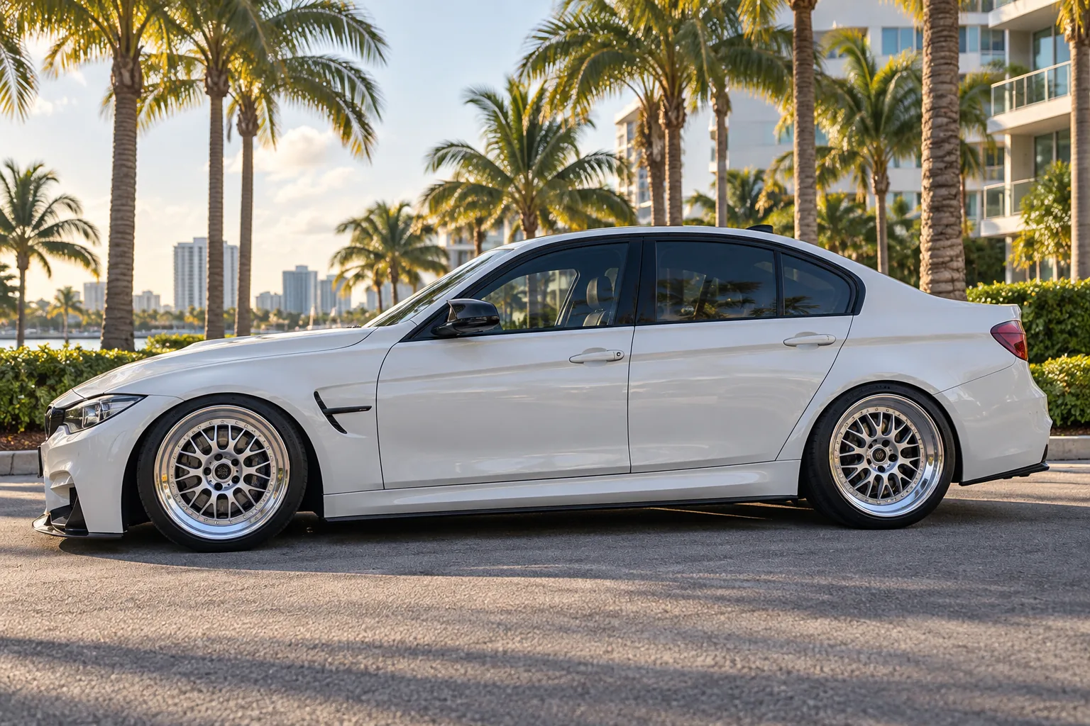 AI-generated view of a 2015 BMW M3 Sedan with BBS E88 wheels