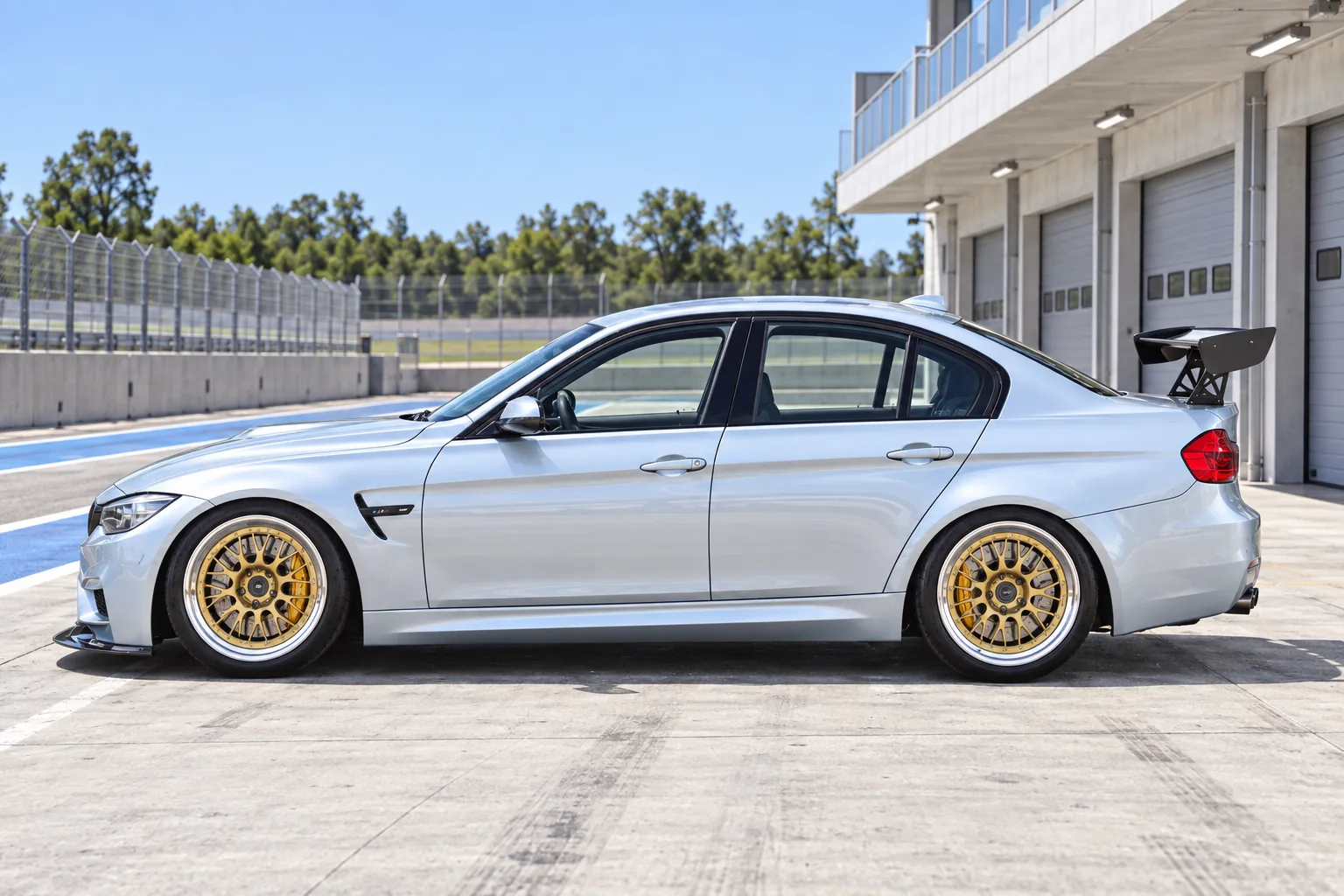 AI-generated view of a 2018 BMW M3 Sedan with BBS E88 wheels