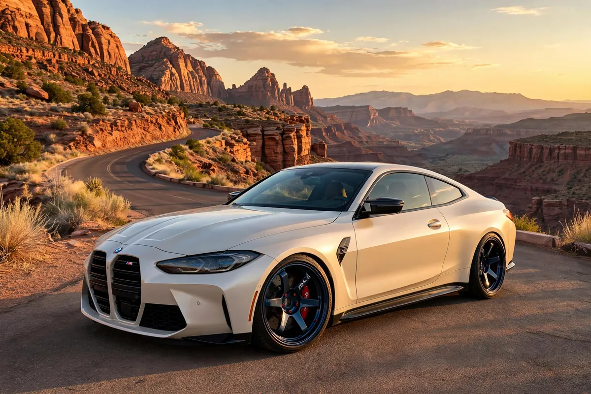 AI-generated view of a 2023 BMW M4 with Volk Racing N/A wheels