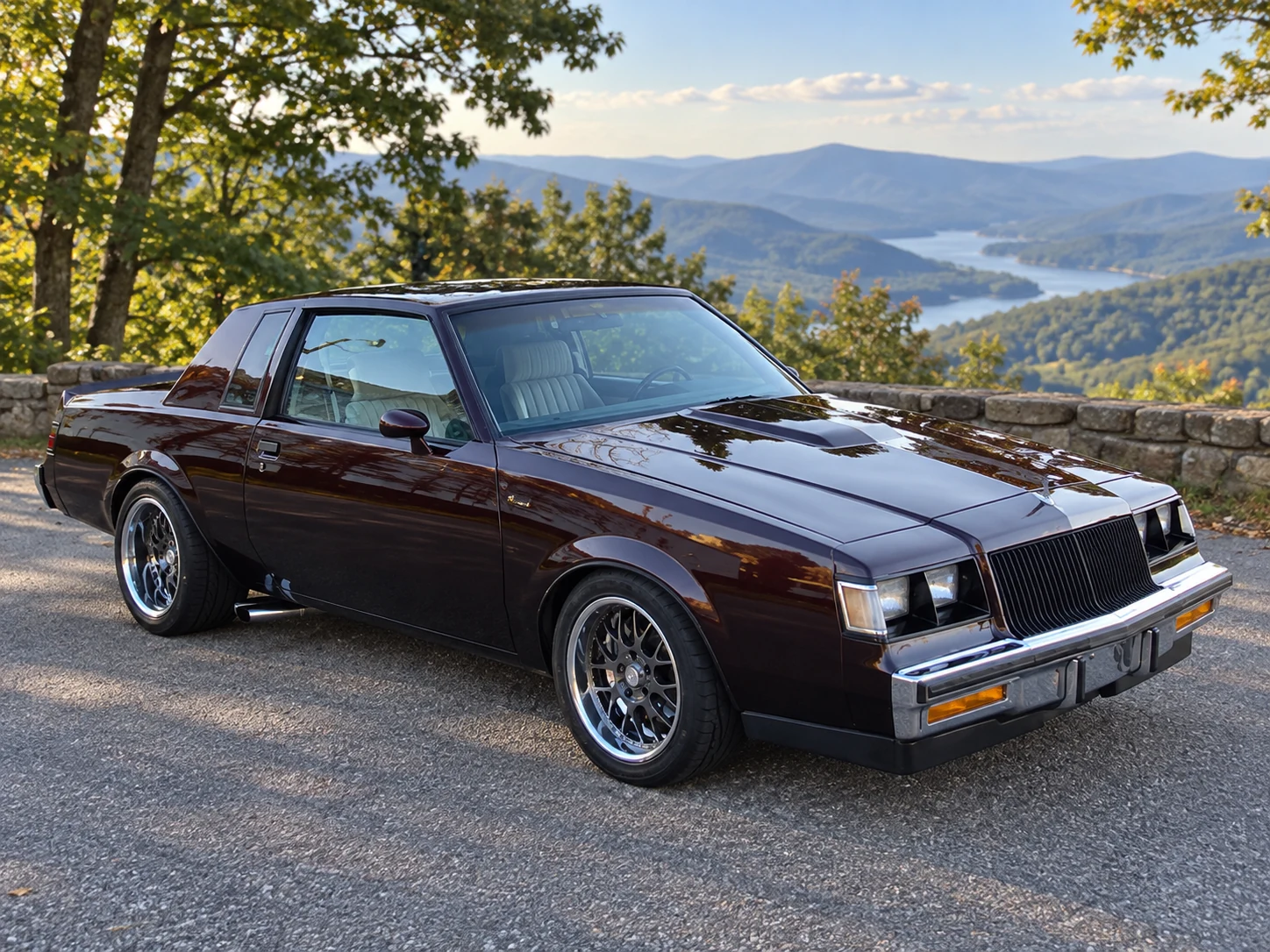 AI-generated view of a 1987 Buick Regal Turbo-T with Boze Pro Touring wheels