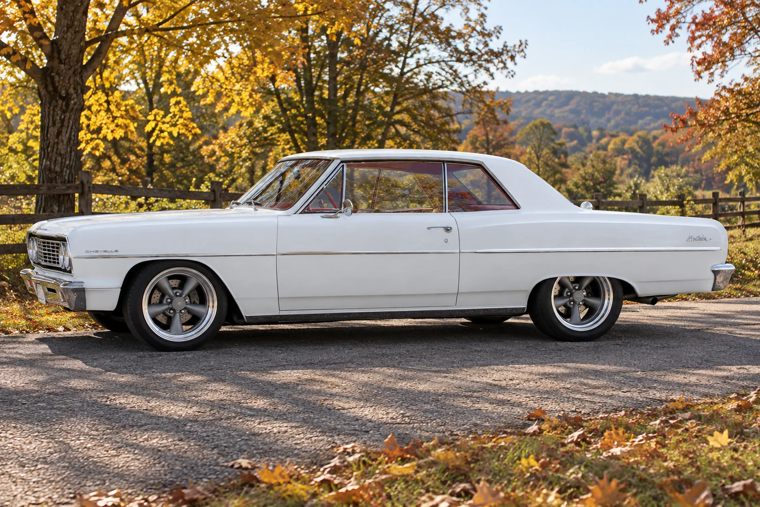 AI-generated view of a 1964 Chevrolet Chevelle Malibu with Vintage Wheel Works V45 wheels