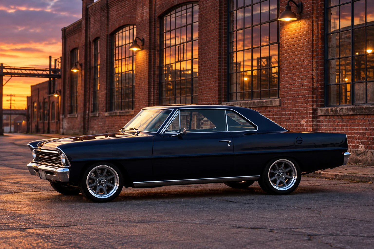 AI-generated view of a 1967 Chevrolet Chevy II Nova with Vintage Wheel Works V48 wheels