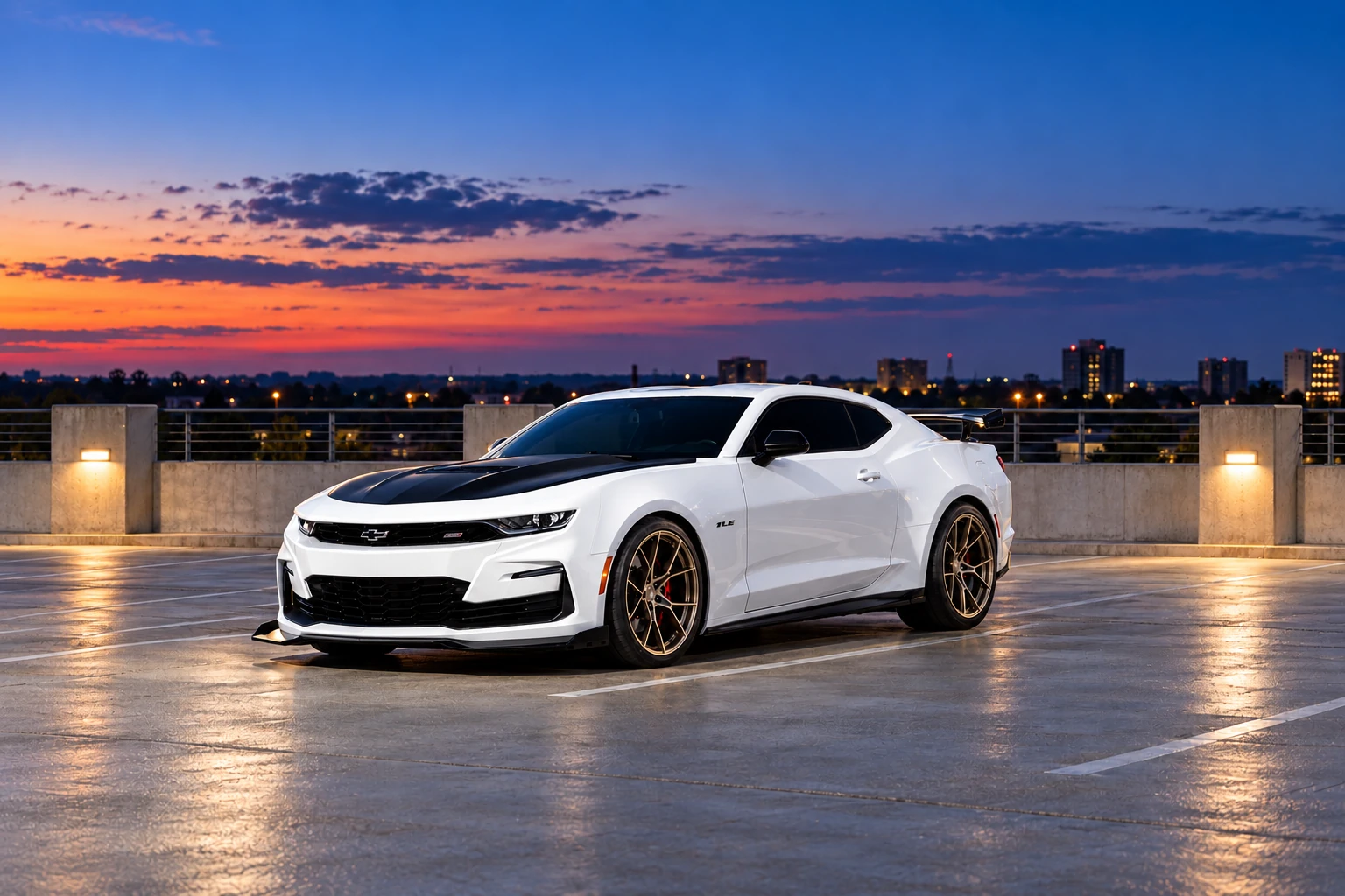 AI-generated view of a 2021 Chevrolet Camaro SS 1LE with Stance SF07 wheels