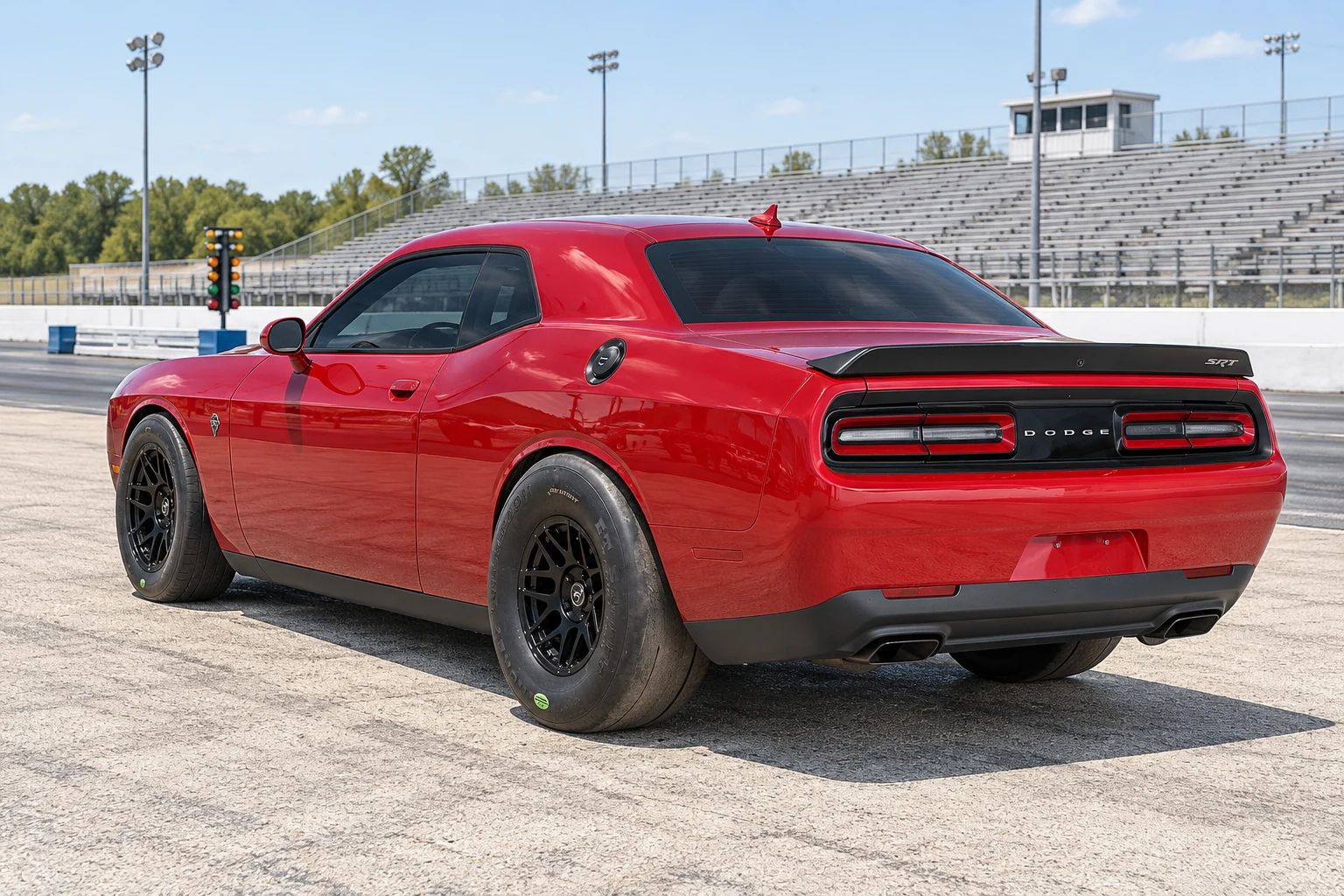 AI-generated view of a 2016 Dodge Challenger SRT Hellcat with Forgestar F14 wheels