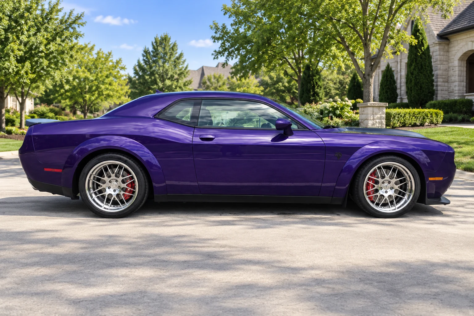 AI-generated view of a 2019 Dodge Challenger SRT Hellcat Redeye Widebody with Triumph Forged N/A wheels