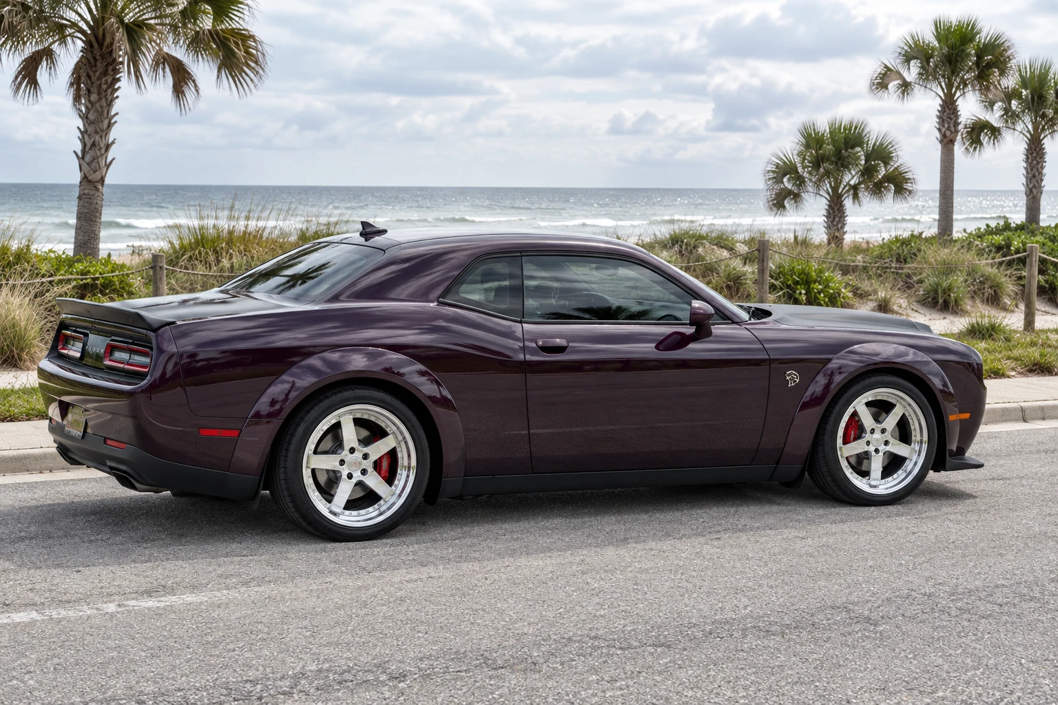 AI-generated view of a 2019 Dodge Challenger SRT Hellcat Redeye Widebody with Triumph Forged N/A wheels