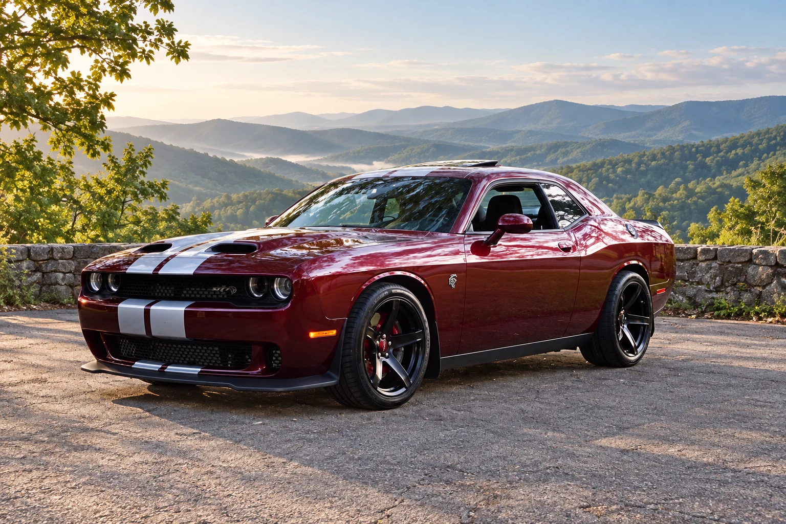 AI-generated view of a 2020 Dodge Challenger SRT Hellcat with PK Auto Design HR5 Hell Raiser wheels