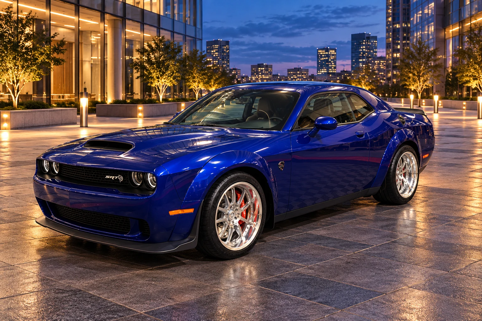 AI-generated view of a 2021 Dodge Challenger SRT Hellcat Redeye Widebody with Triumph Forged Roadster wheels