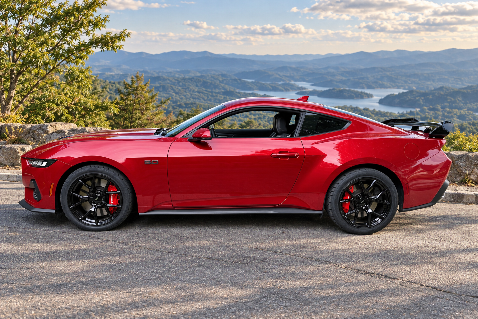 AI-generated view of a 2024 Ford Mustang GT Premium with SVE SP2 wheels