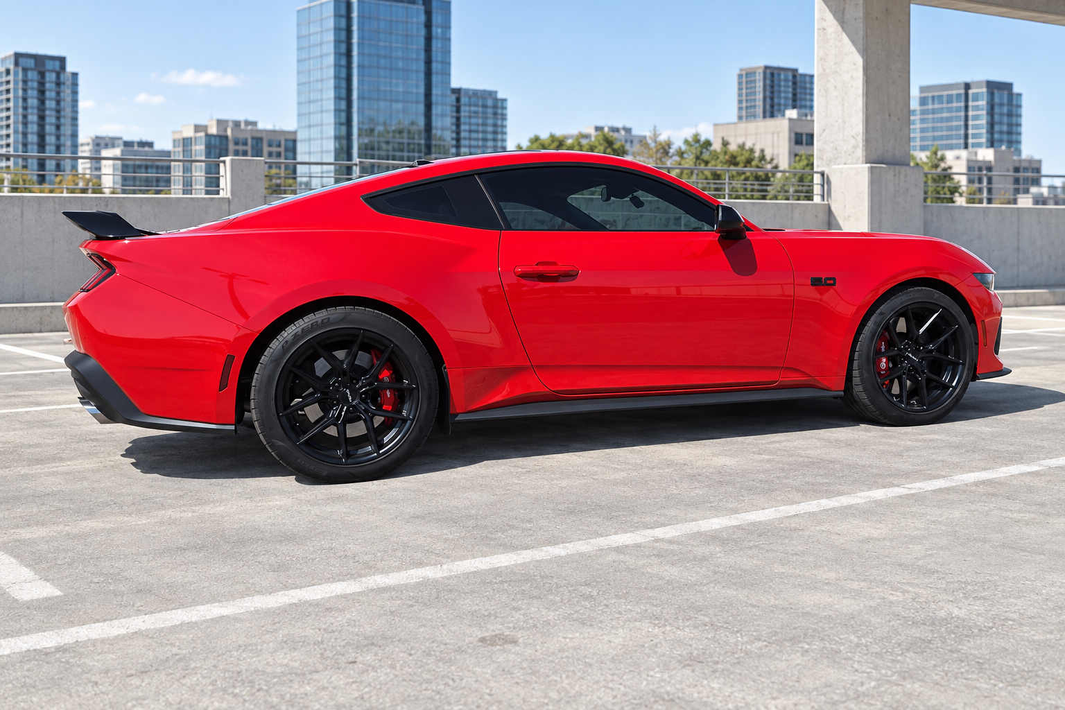 AI-generated view of a 2024 Ford Mustang GT Premium with Niche NC279MX Prodigy 5 wheels