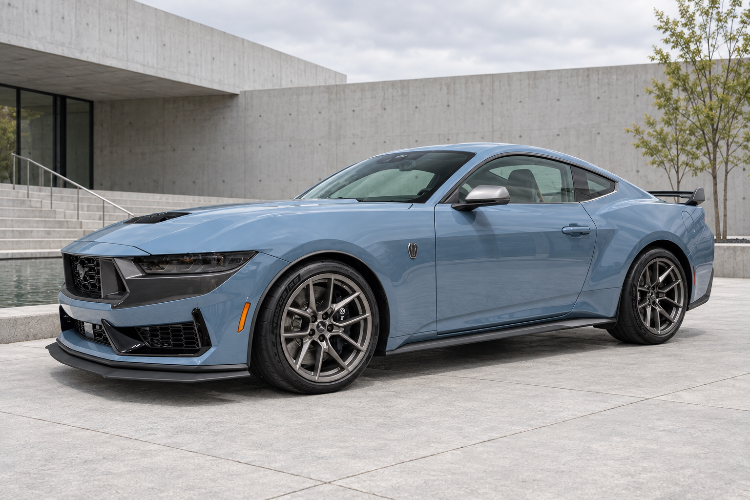 AI-generated view of a 2025 Ford Mustang Dark Horse Handling Package with Velgen VF10 wheels