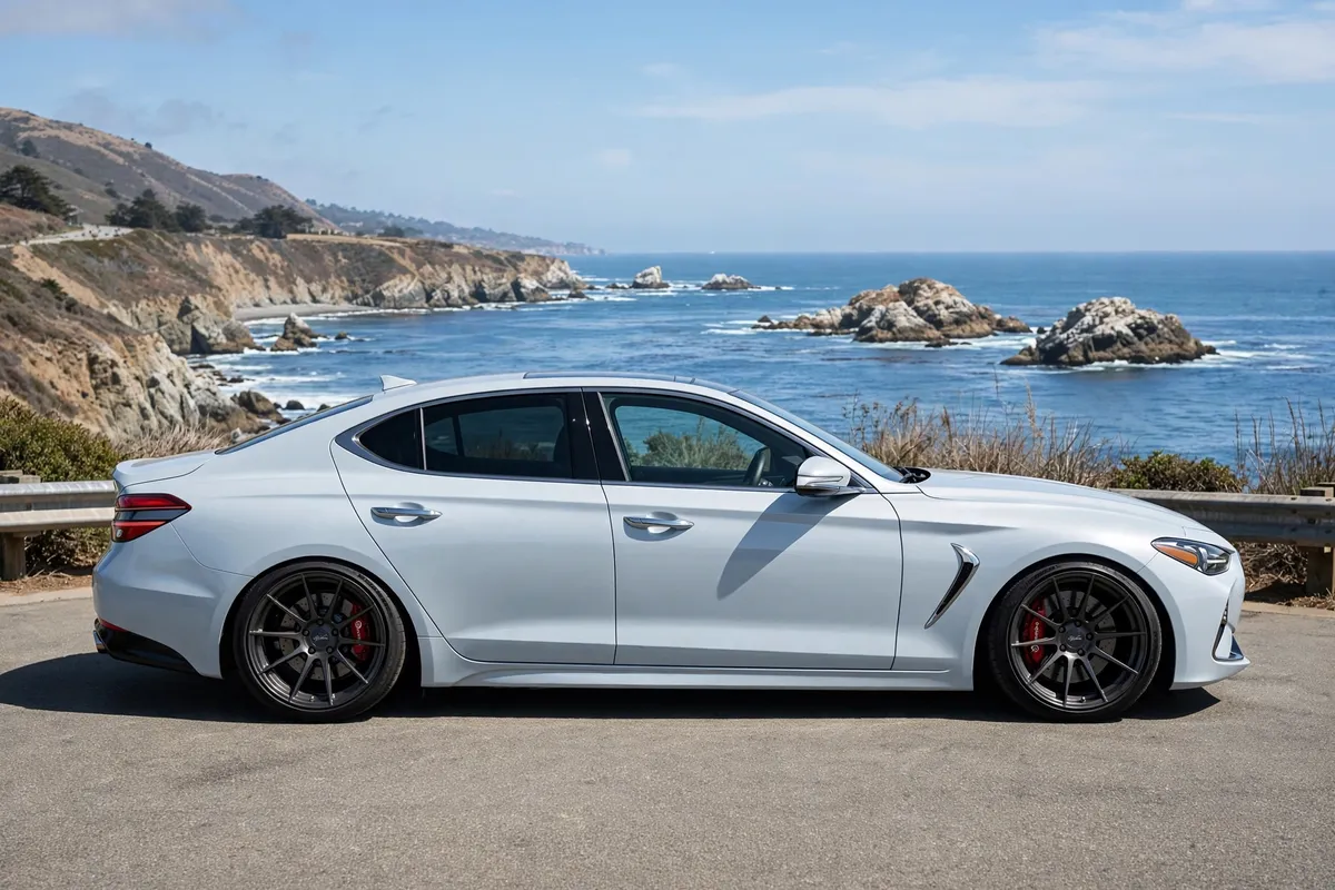 AI-generated view of a 2019 Genesis G70 3.3T Sport with Vertini RFS 1.3 wheels