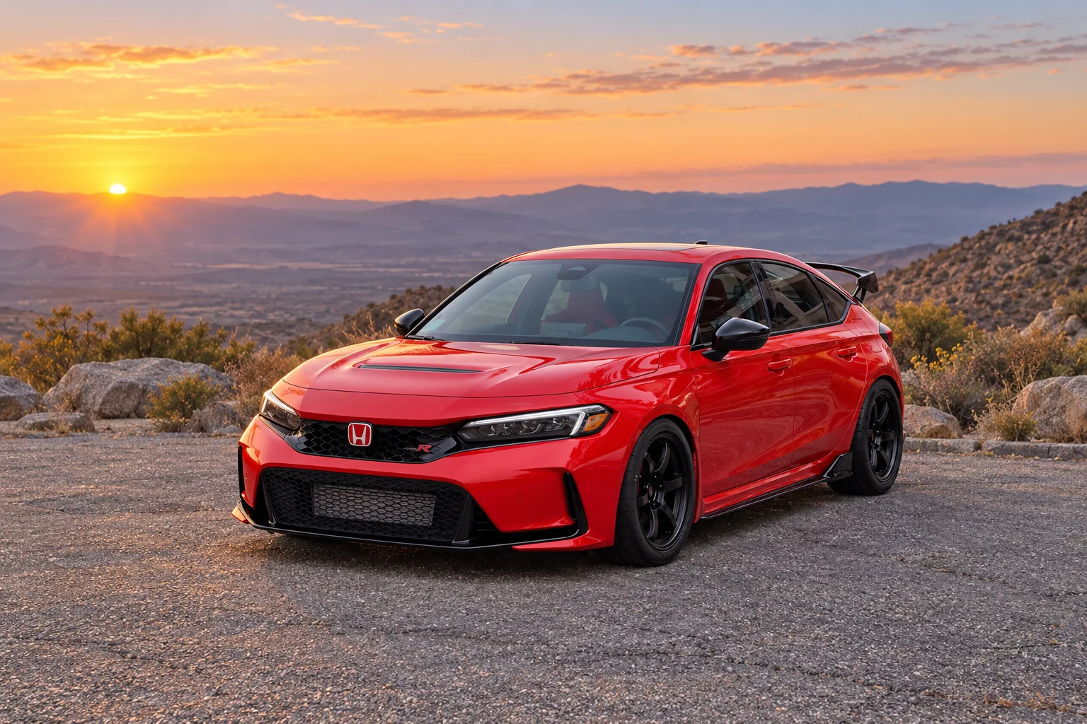 AI-generated view of a 2023 Honda Civic Type R with Gram Lights 57DR wheels