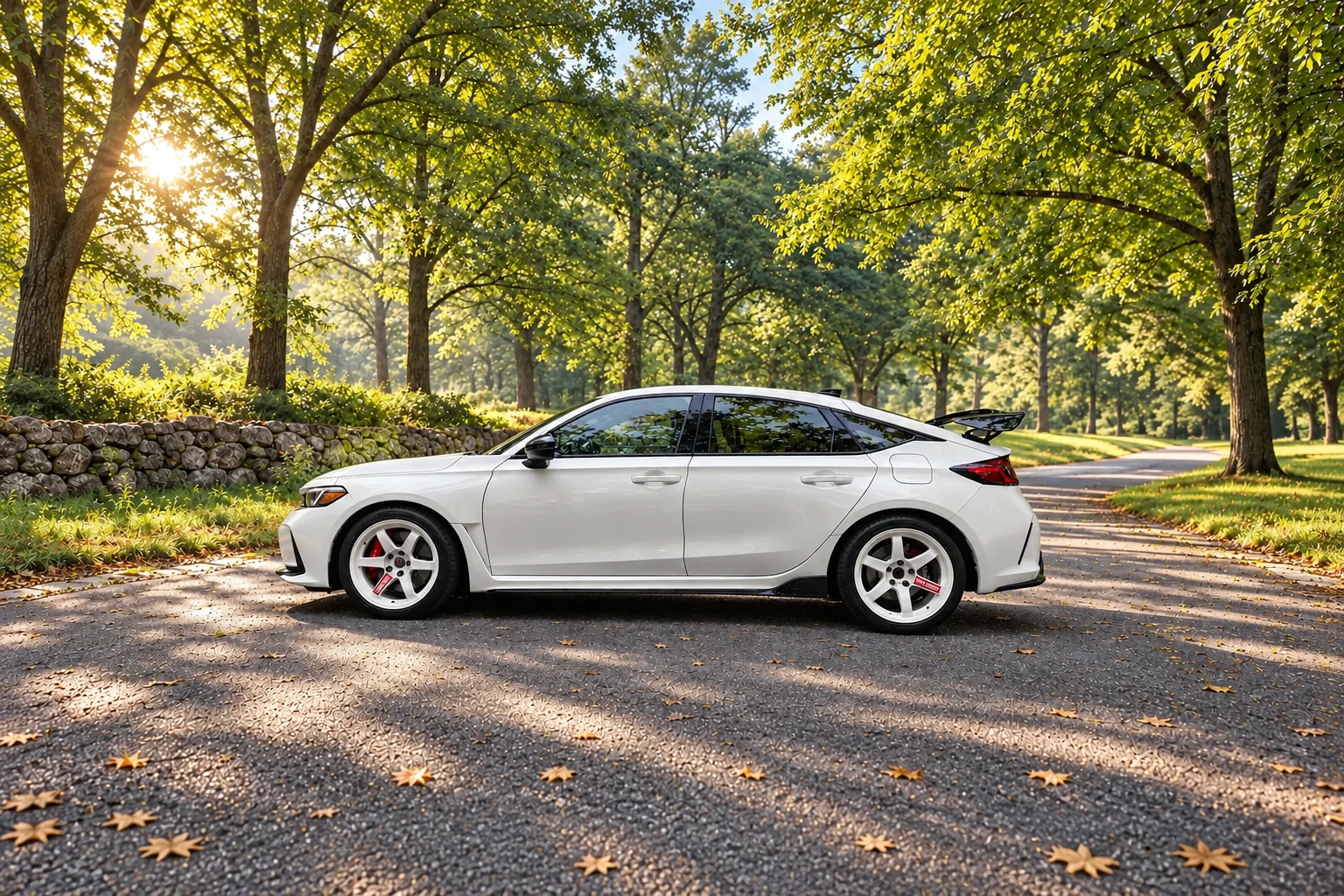 AI-generated view of a 2023 Honda Civic Type R with Volk Racing TE37SL wheels