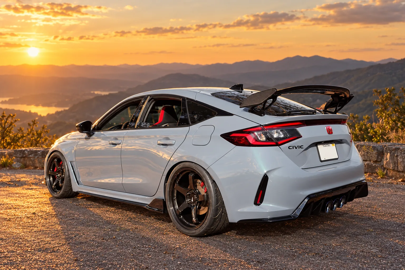 AI-generated view of a 2023 Honda Civic Type R with Advan Racing GT Beyond wheels