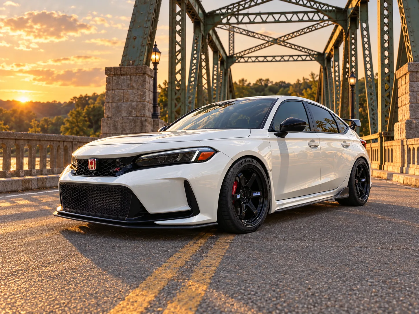 AI-generated view of a 2024 Honda Civic Type R with Volk Racing TE37SL wheels