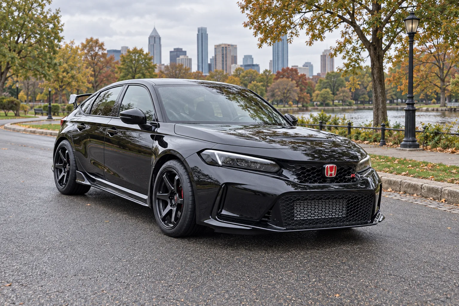 AI-generated view of a 2024 Honda Civic Type R with Enkei T6R wheels