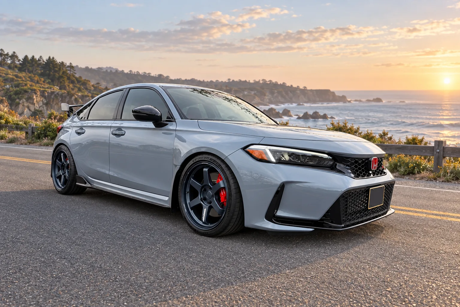 AI-generated view of a 2025 Honda Civic Type R with Volk Racing TE37 Ultra M-Spec wheels