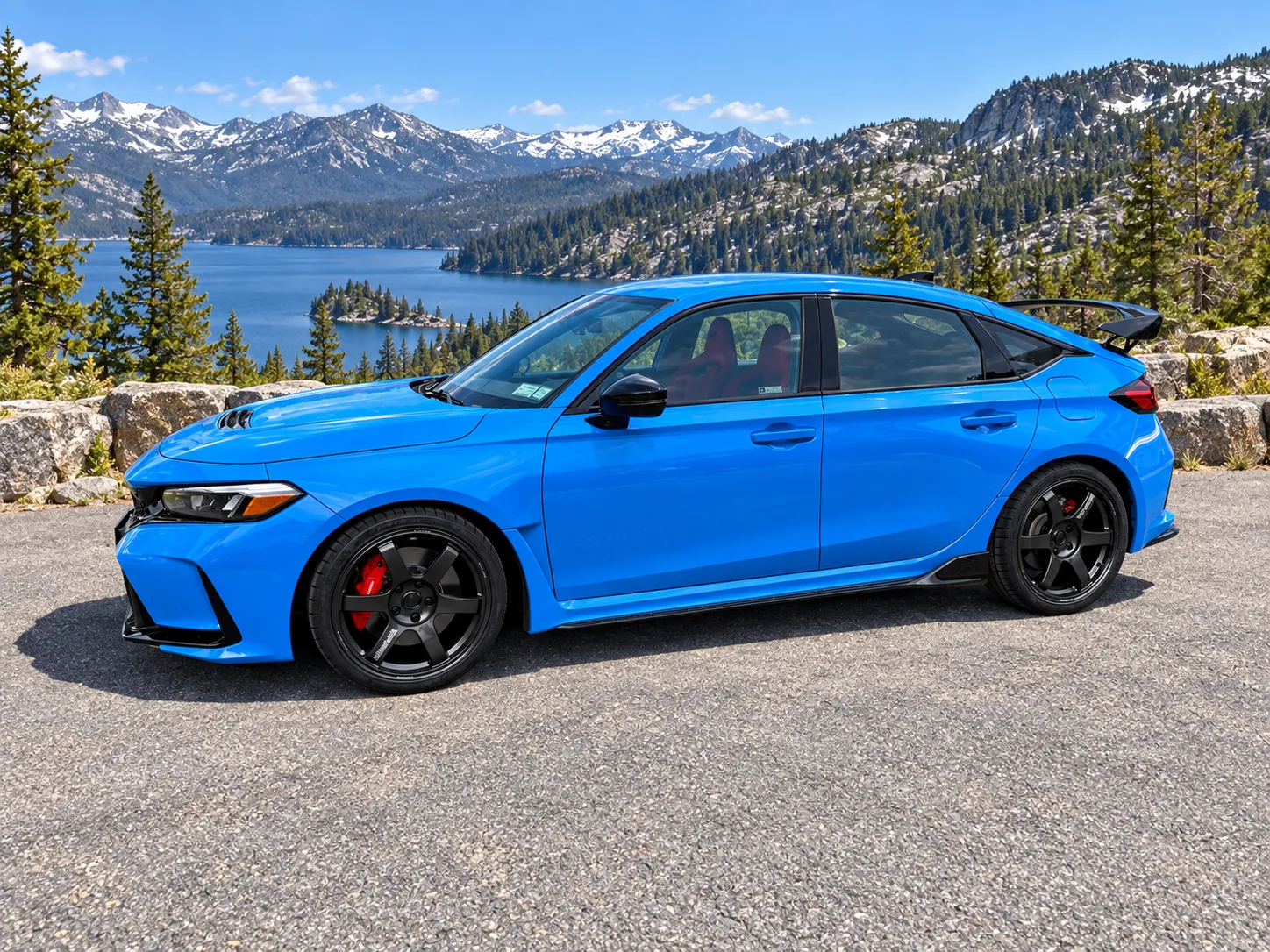 AI-generated view of a 2025 Honda Civic Type R with Volk Racing TE37 Saga S-Plus wheels